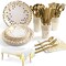 141 Pieces White Gold Party Supplies, Party Dinnerware Sets Include Paper Plates Napkins Cups Silverware, for Wedding Bridal Shower Engagement Birthday Parties Decoration -20 Serves
